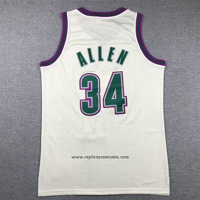 Camiseta Milwaukee Bucks Ray Allen #34 Mitchell & Ness Chainstitch Crema